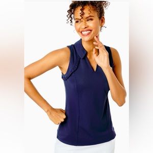 Lilly Pulitzer UPF 50+ Luxletica Martina Sleeveless Polo Top Shirt Large Navy